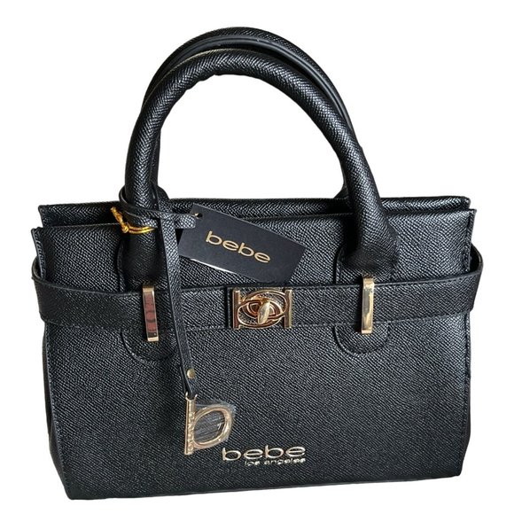 bebe Handbags - Bebe Evie 9" Satchel NWT Structured Top Handles Crossbody Black Womens Purses